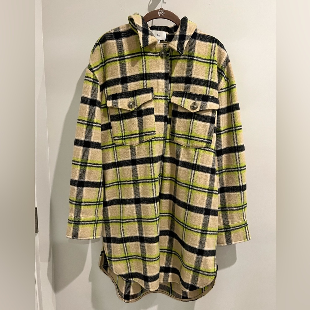 BP. Brushed Plaid Oversized Shirt Jacket